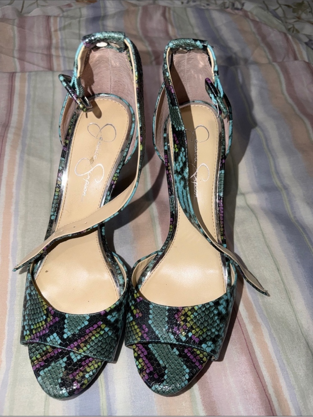 Jessica Simpson Snakeskin and Beige Heels Sz 8